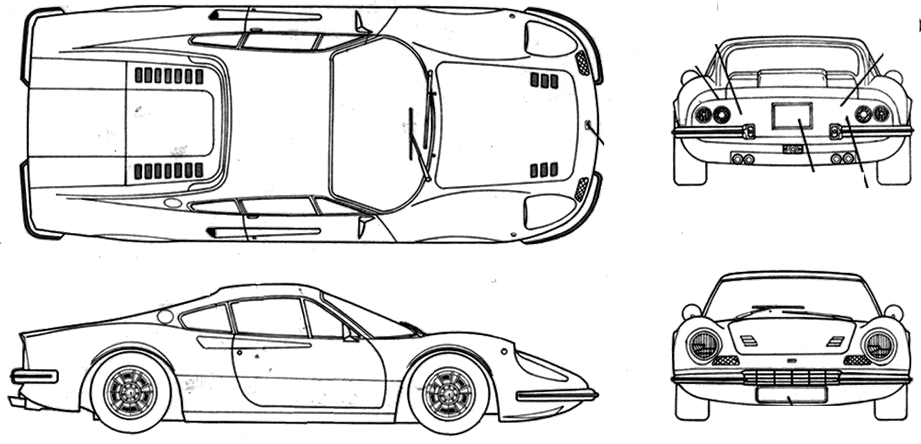 CAR blueprints - 1969 Ferrari Dino 246 GT Coupe blueprint