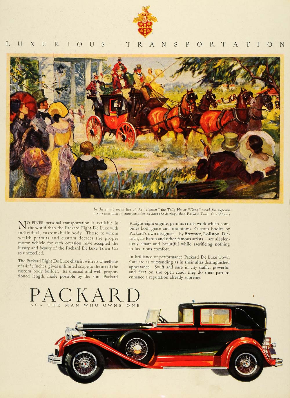 1930 Ad Packard Motor Cars Eight de Luxe Chassis Horses Stagecoach ...