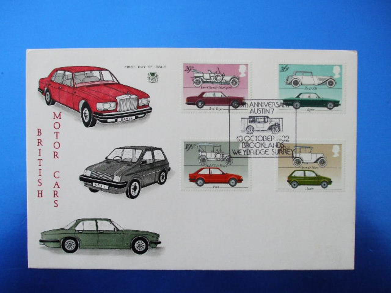 1982 BRITISH MOTOR CARS FIRST DAY COVER - AUSTIN 7 BROOKLANDS SHS