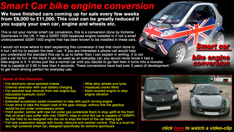 Smart Car Hayabusa and Mini Hayabusa bike engine conversions