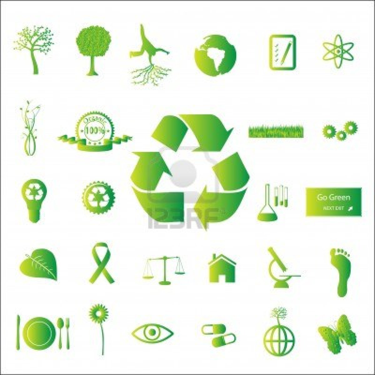 Image Of Various Eco-friendly Green Icons Isolated On A White ...