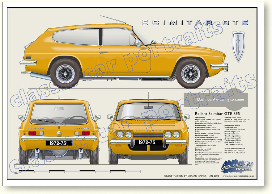 Reliant Scimitar GTE SE5a 1972-75 classic car portrait print