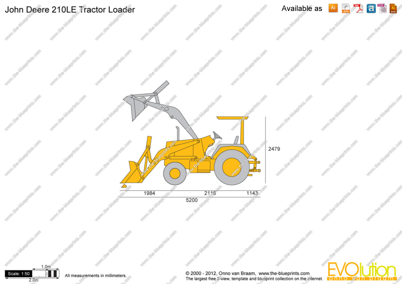 The-Blueprints.com - Vector Drawing - John Deere 210LE Tractor Loader