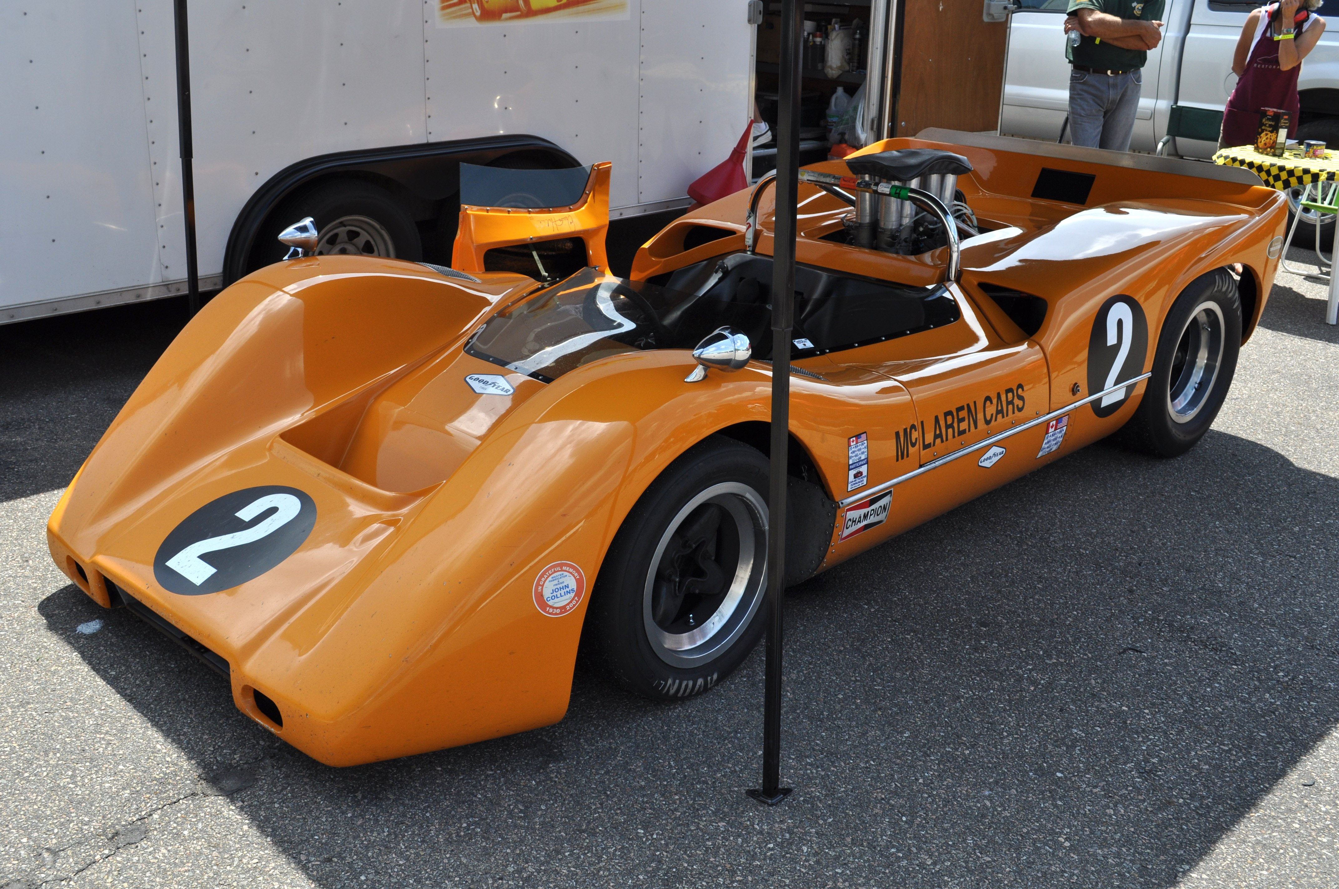 An ex-works McLaren M6B Can-Am racing car, in the paddock at ...