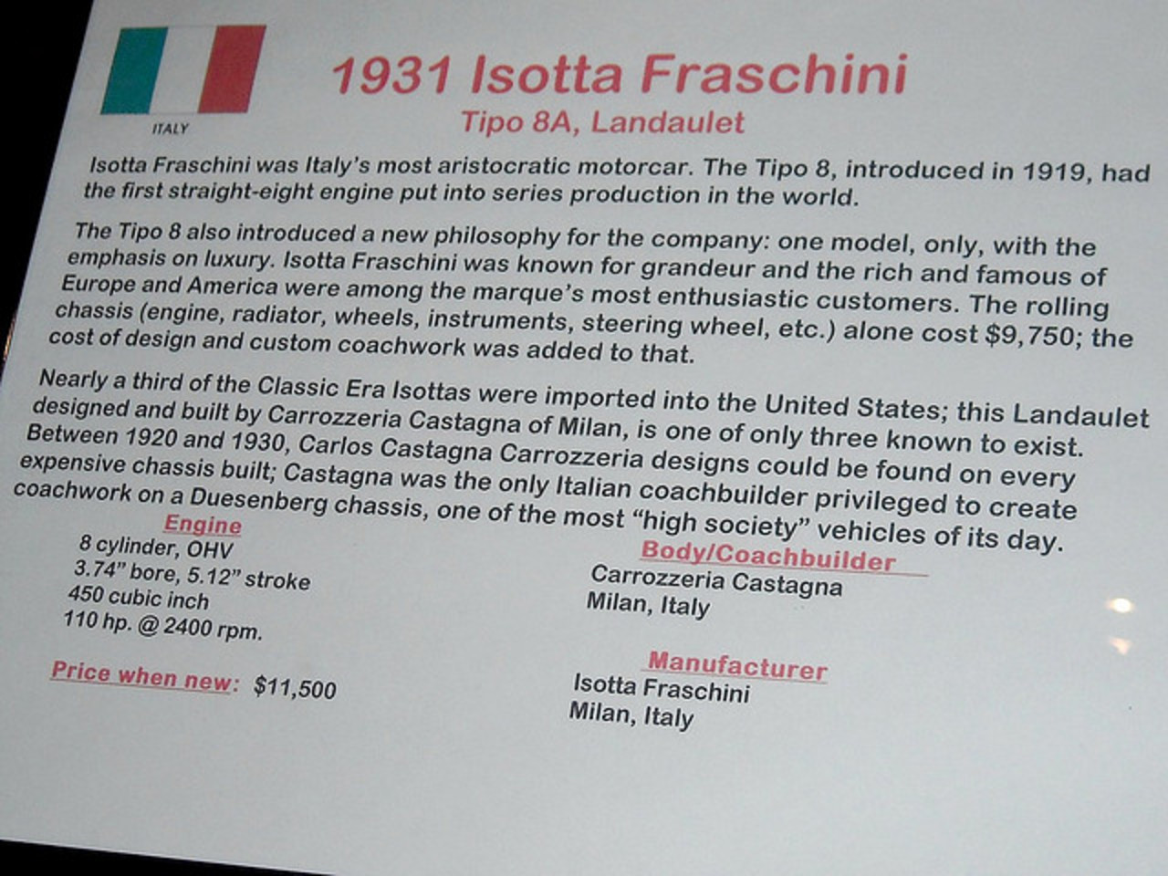 1931 Isotta Fraschini, Tipo 8A, Landaulet (The 1919 verion had the ...