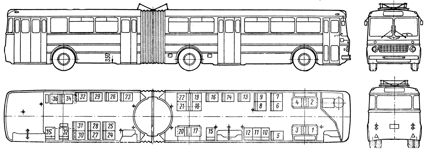CAR blueprints - 1968 Ikarus 180 Bus blueprint