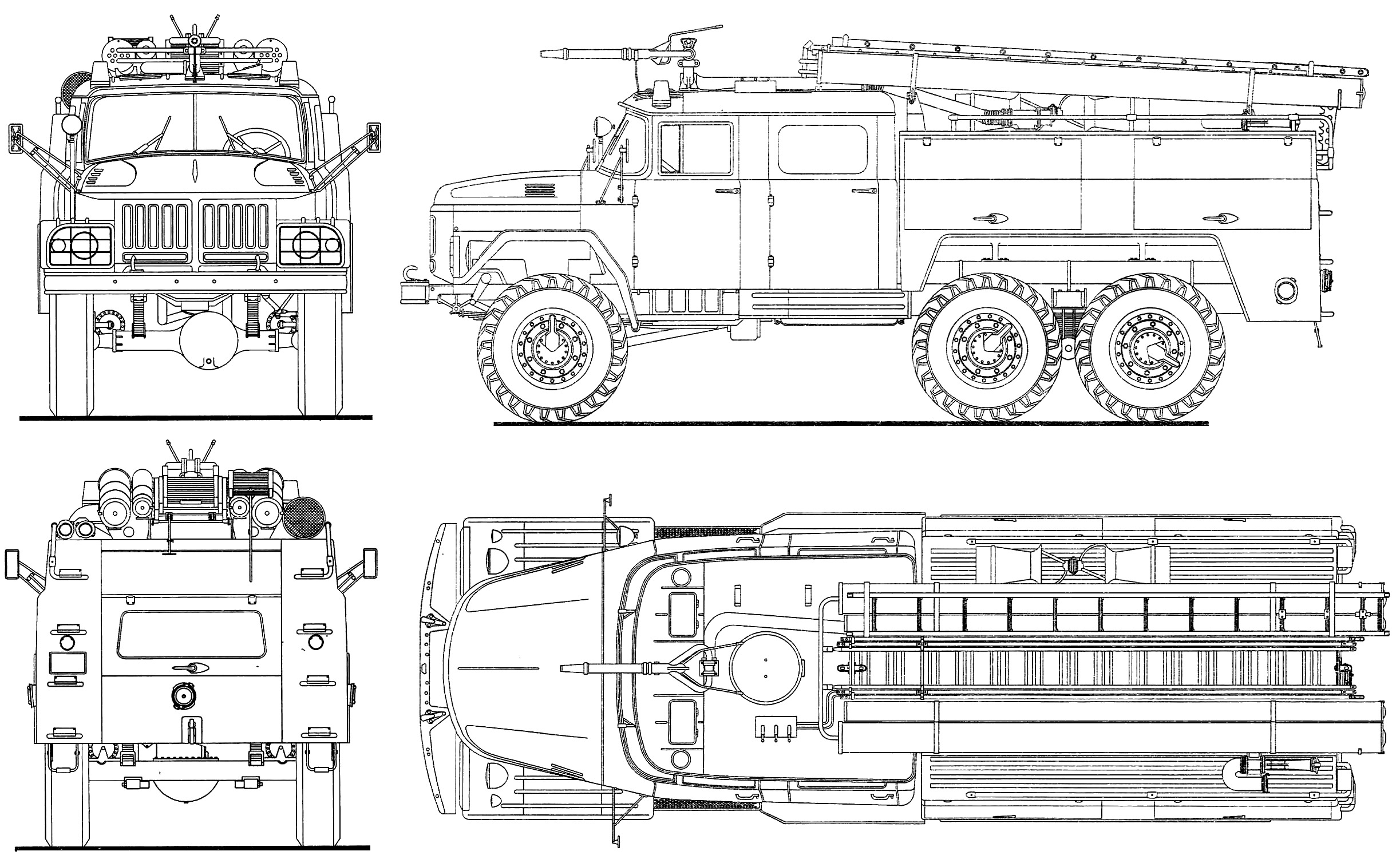 CAR blueprints - 1966 ZIL 131 Fire Truck blueprint