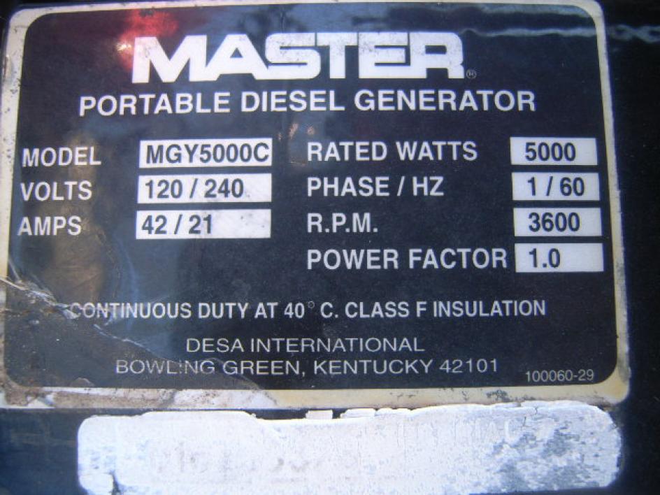 2 Yanmar 5000 Watt Diesel Portable Generators, Mdl-MGY5000C, Mfg ...