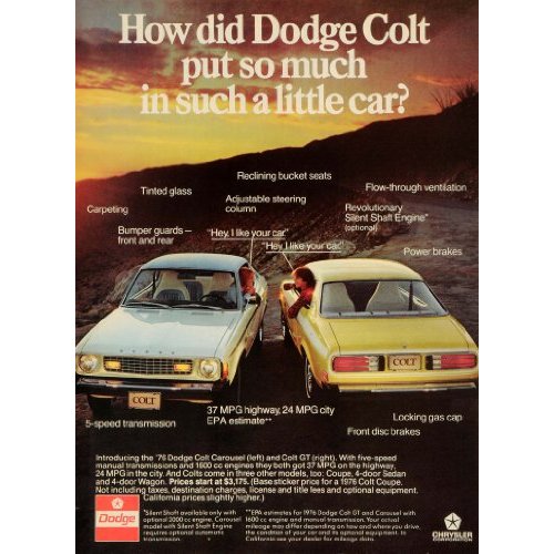 1976 Ad Chrysler Corp Dodge Colt Carousel GT Automobile Logo Motor Vehicle