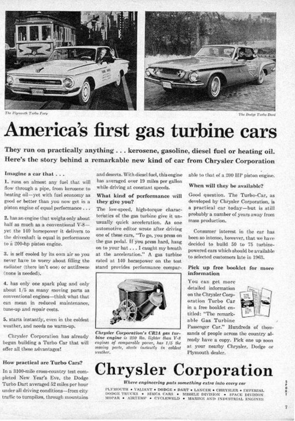 1962 Chrysler Turbine Advertisement, Plymouth Turbo Fury & Dodge Turbo Dart