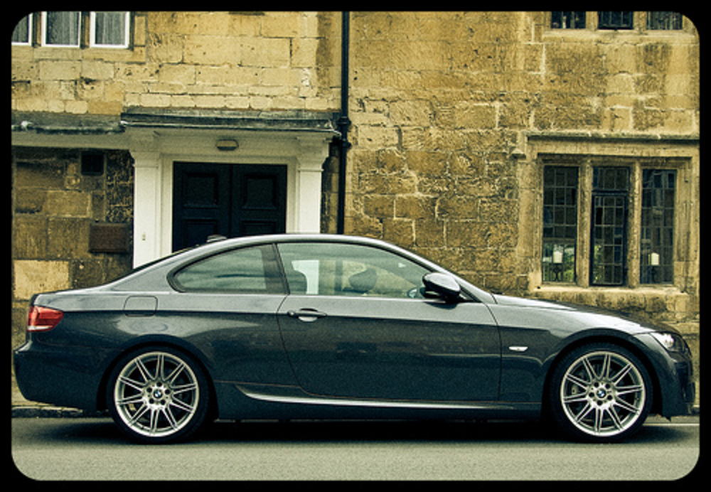 2008 BMW 330i Coupe. An attempt to make it look like an old slide photo.