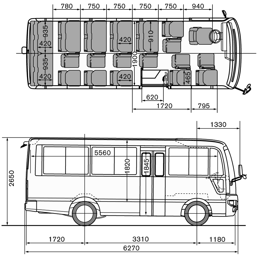 2008 Nissan Civilian Standard Body (26 persones) Bus blueprint