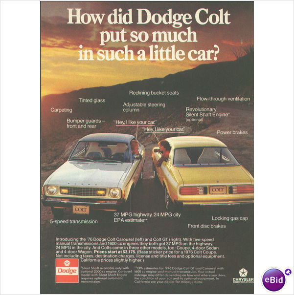 1976 Dodge Colt Carousel & GT Ad. Listing Description