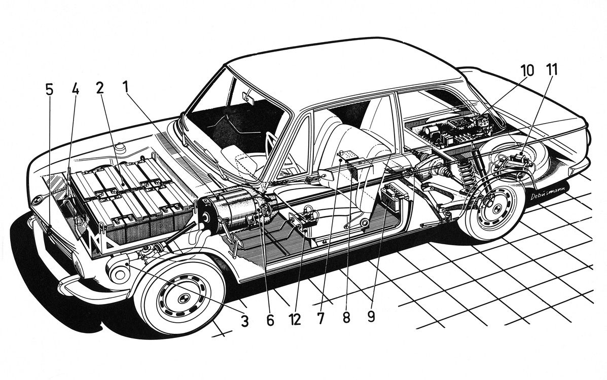 Yes it was a 1972 BMW 1602 Electric Drive. Here are the cutaway pics.