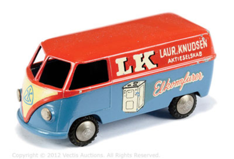 Tekno Volkswagen type 1 Van "Laur Knudsen" - red over blue with decals to