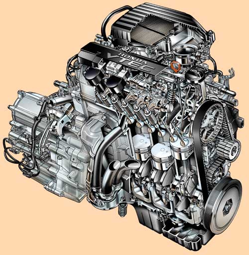 Honda Civic-VTEC-E-cutaway illustration.