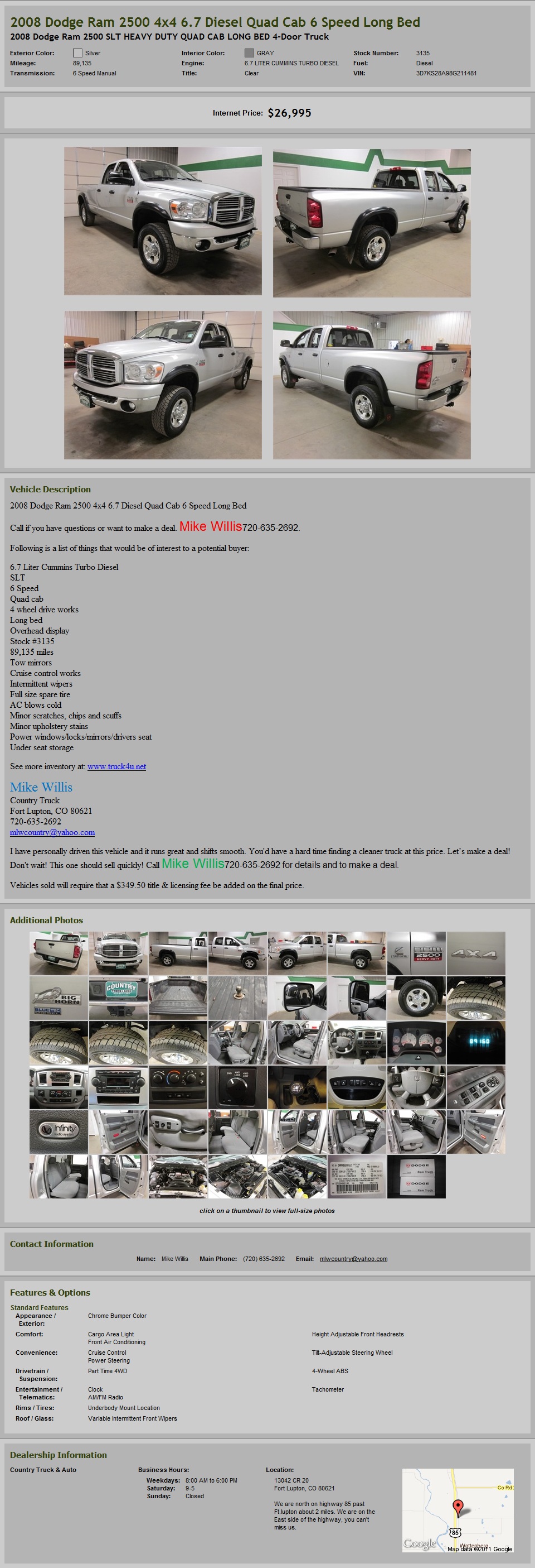 2008 Dodge Ram 2500 SLT HEAVY DUTY QUAD CAB LONG BED 4 door Truck Silver