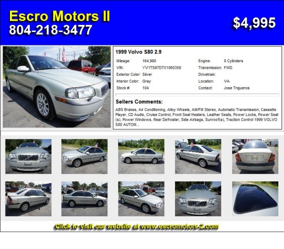 1999 Volvo S80 2.9 - Call Now in Richmond, Virginia For Sale