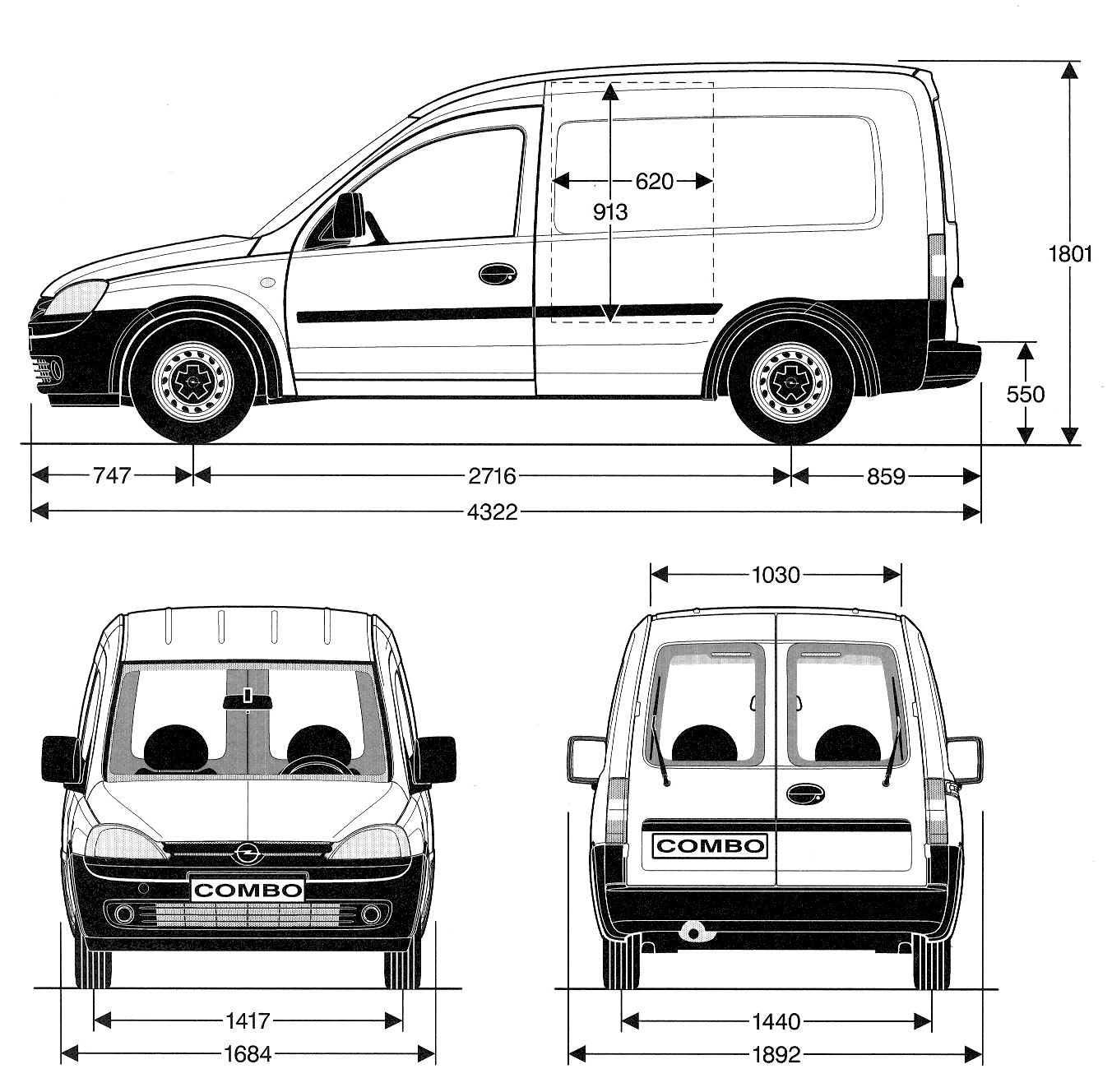 2001 Opel Combo B Van blueprint