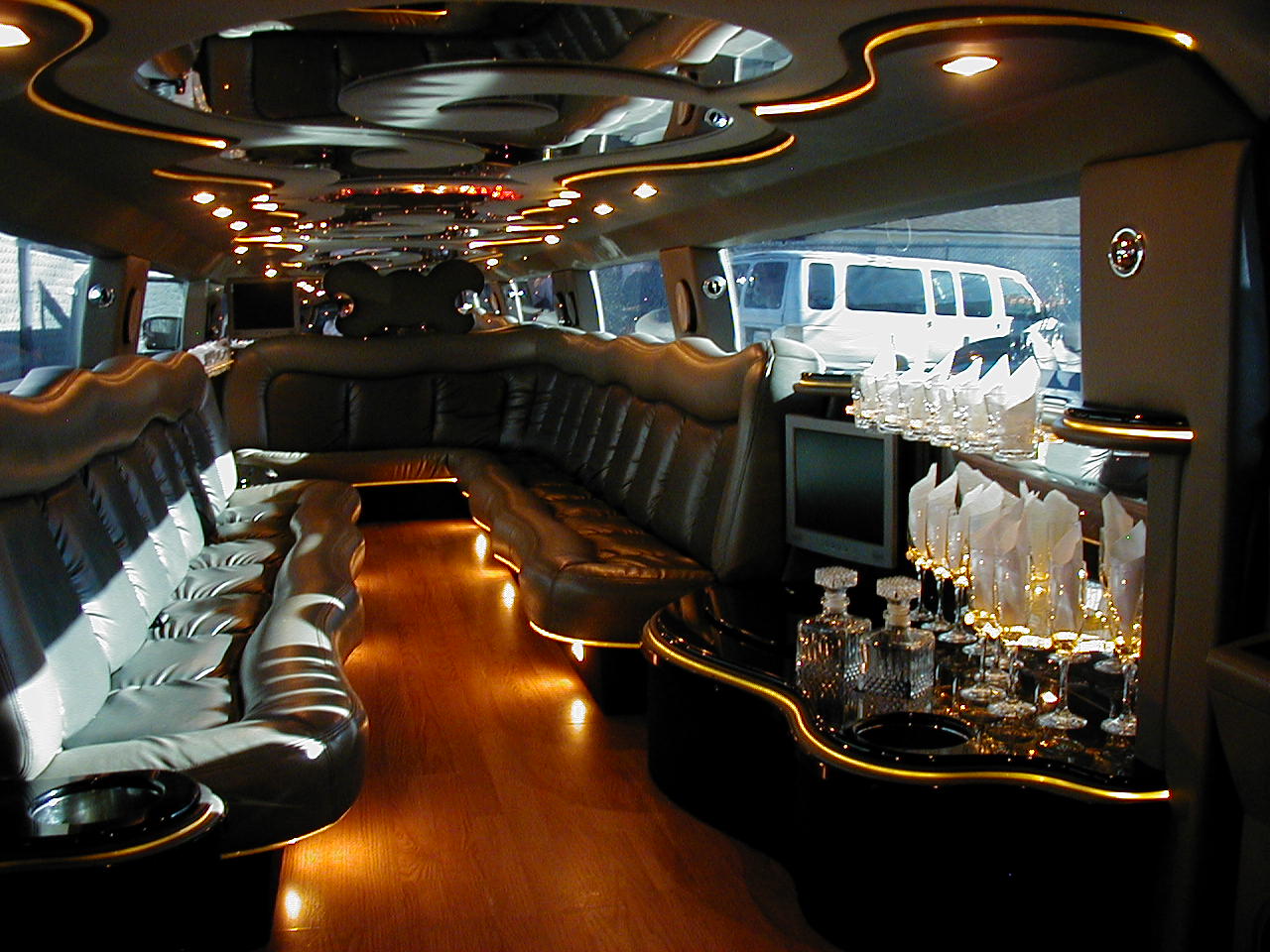 Look at the interior of the hummer h2 limousine