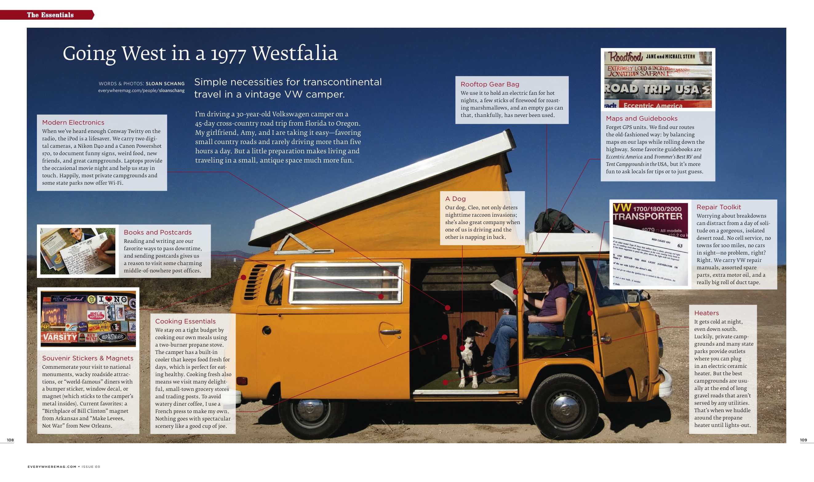 to pack a vintage Volkswagen Westfalia camper for trans-America travel: