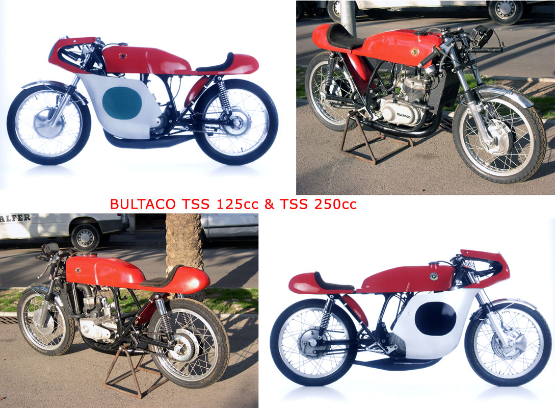 An ancient and very cool water cooled Bultaco TSS 125 racing bike ...