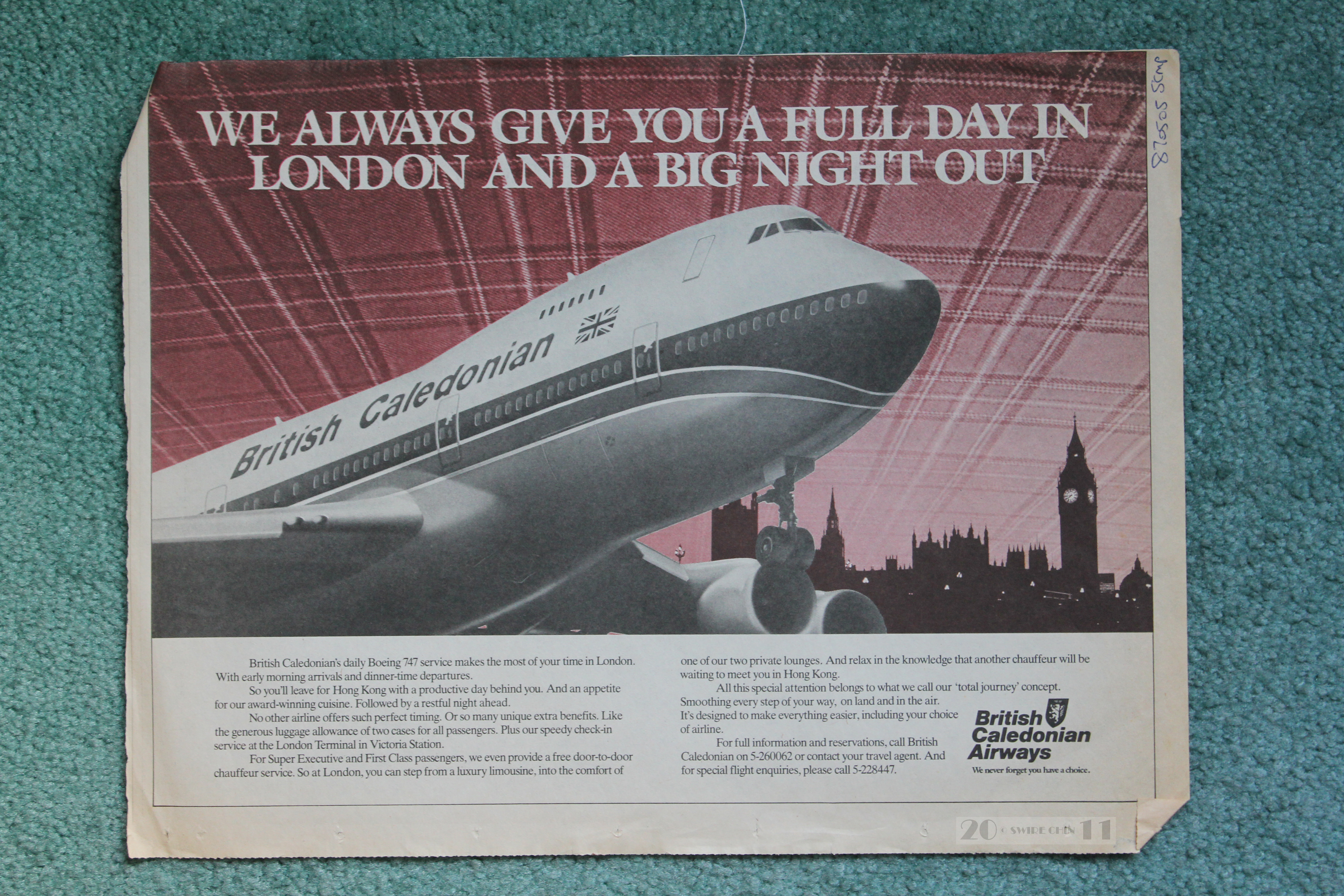 1987 British Caledonian advertisement on South China Morning Post ...