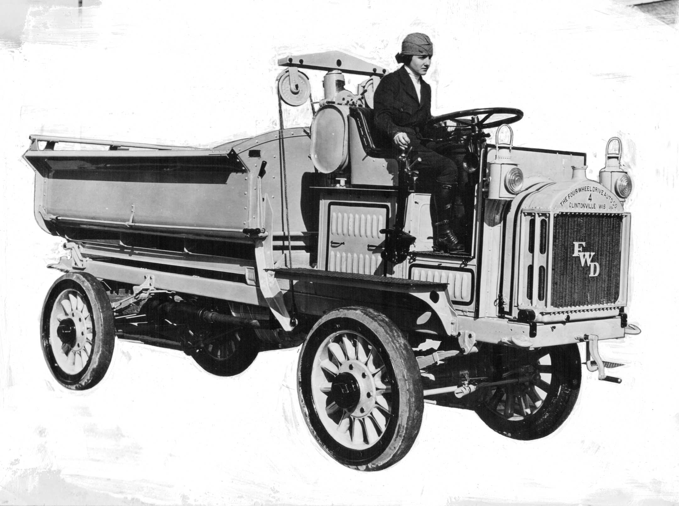 File:Luella Bates driving a Model B, FWD truck, promotional photo ...