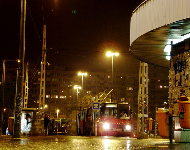 Ã–rs vezÃ©r tere by night - Ikarus trolley bus waiting for departure ...