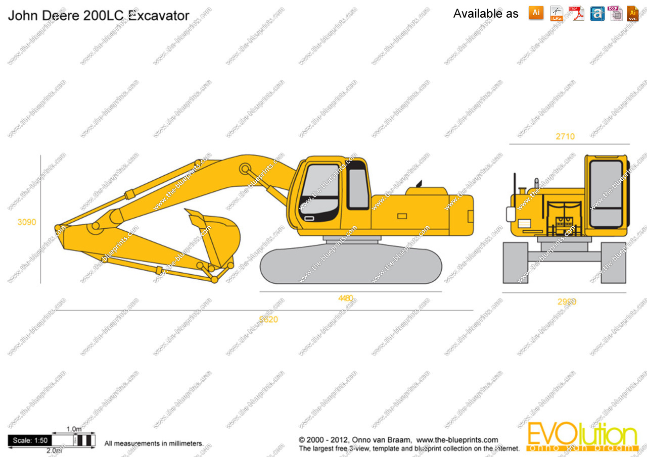 The-Blueprints.com - Vector Drawing - John Deere 200LC Excavator