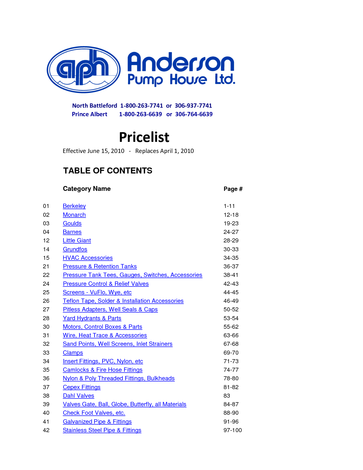 Table of Contents - Anderson Pump House Ltd.