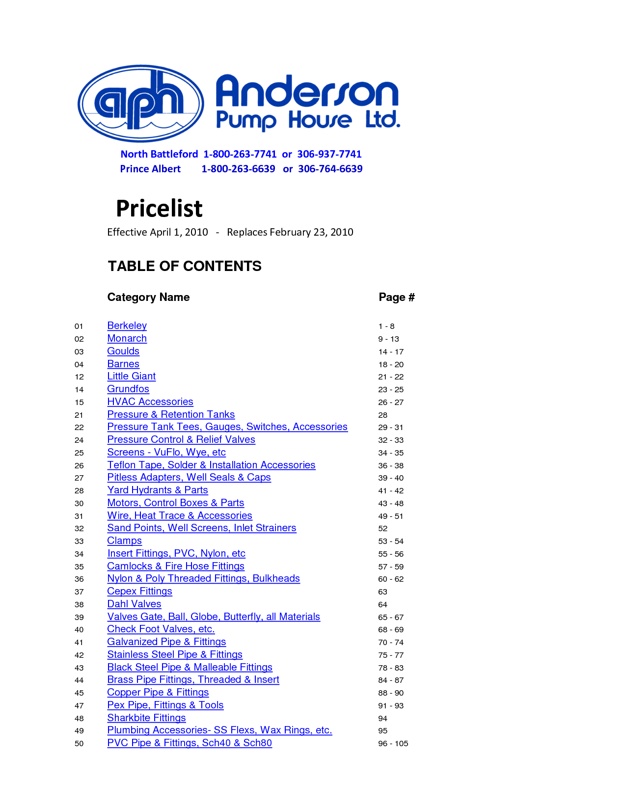 Table of Contents - Anderson Pump House Ltd