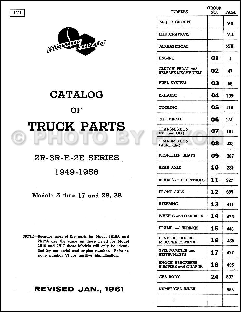 1949-1956 Studebaker Pickup Truck Reprint Parts Book 2R 3R E 2E