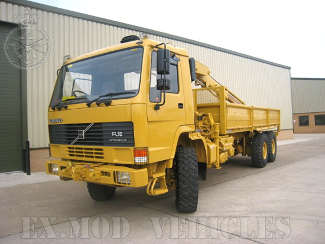 Volvo FL12 6x6 drop side cargo truck with Hiab crane & grab