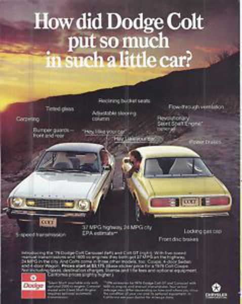 RARE 1976 Dodge Colt Carousel Ad. Zoom; Enlarge. Mouse here to zoom in
