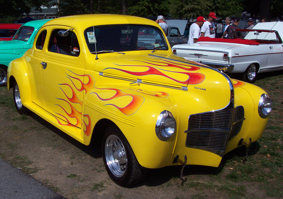 1940 Dodge Coupe--Yellow w/Flames. Images Copyright John Filiss