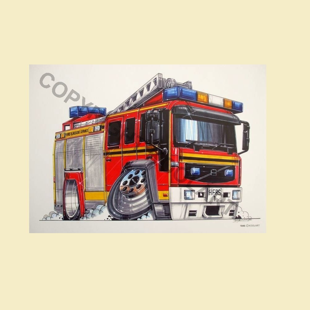 Koolart Volvo Fire Engine A3 Size Poster Print Picture 1846 | eBay