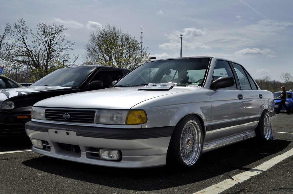 Silver Nissan Sentra B13 on Staggered BBS RM