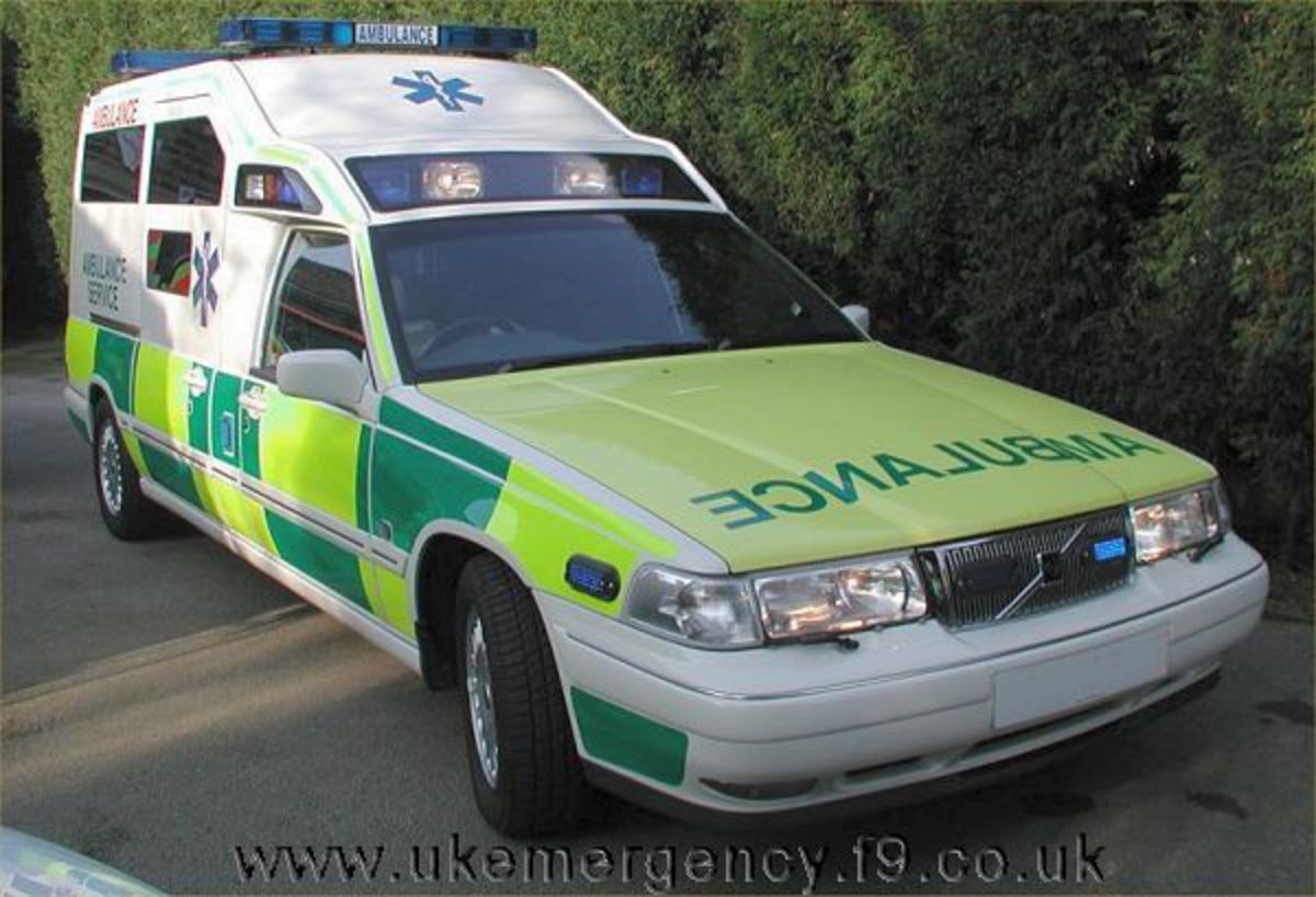 A Volvo V90 ambulance owned and operated by a private ambulance company